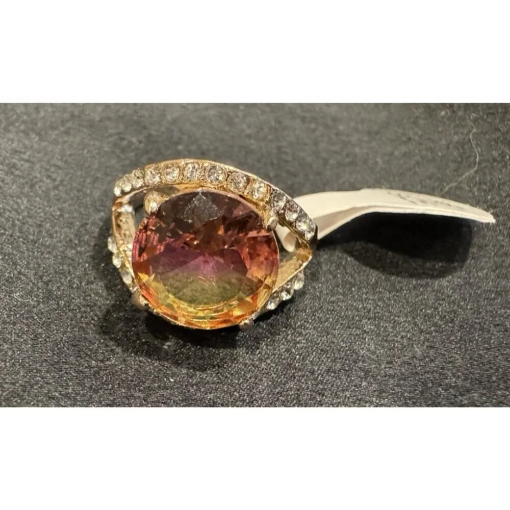 NEW Fashion CZ Moissanite Pink Amber Gold Ring Women 18 US 8